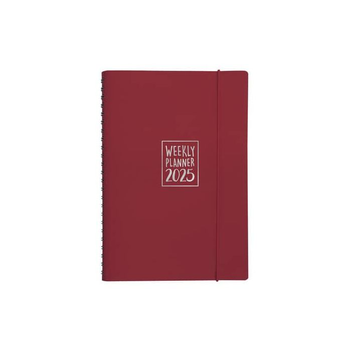Agenda settimanale Biembi 2025 rosso magenta spiralata con copertina in cuoio rigenerato 15x21 cm -BNZ265C63-R main product photo