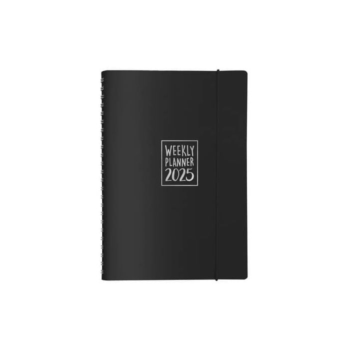 Agenda settimanale Biembi 2025 nero spiralata con copertina in cuoio rigenerato 9x14 cm - BNZ265C64-N main product photo