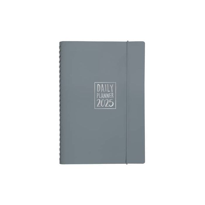 Agenda giornaliera Biembi 2025 grigio spiralata con copertina in cuoio rigenerato 15x21cm - BNZ265C66-G main product photo