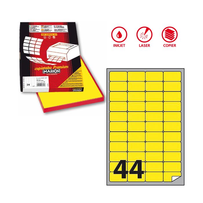 Etichetta adesiva A/406 giallo fluo 100fg A4 47,5x25,5mm (44et/fg) Markin main product photo