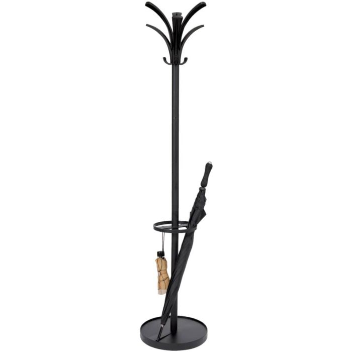 Appendiabiti da terra Alba testa girevole, portaombrelli base pesante, 6 pomoli grandi e 3 ganci -nero - PMBRIO N main product photo