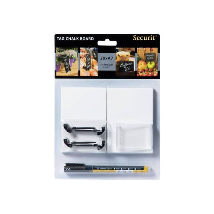 Set lavagne scrivibili tag + pennarello+ 4 supporti con punta + 2 supporti trasparenti Securit - TAG-A7-WT main product photo