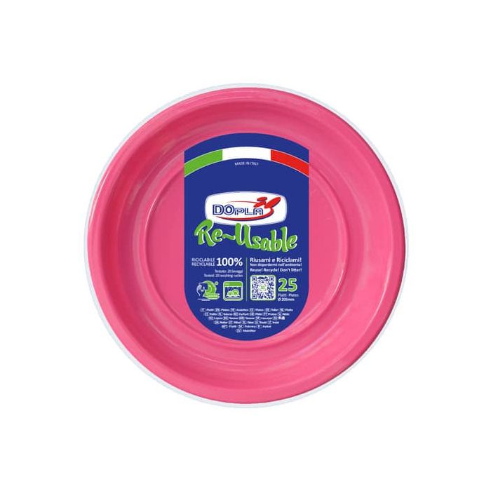 Piatti fondi fucsia in polistirene h.32 mm conf. 25 pz Dopla Reusable diam. 205 mm 11832 main product photo