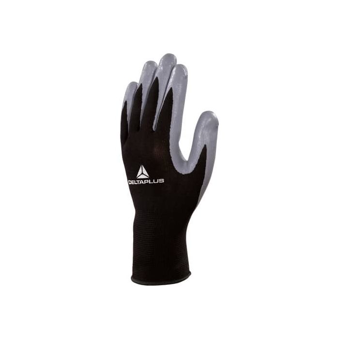 Guanto da lavoro Delta Plus in maglia di poliestere e palmo in nitrile nero-grigio taglia 7 - VE712GR07 main product photo