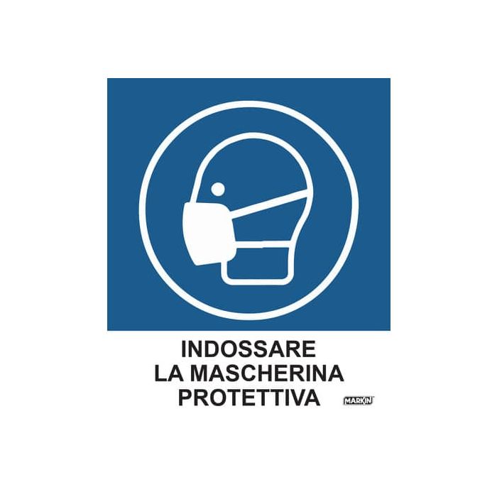 Adesivo segnaletico Markin "Indossare la mascherina protettiva" in LWM 12,5x15,2 cm - Conf. 2 pezzi - X110COV-4 main product photo
