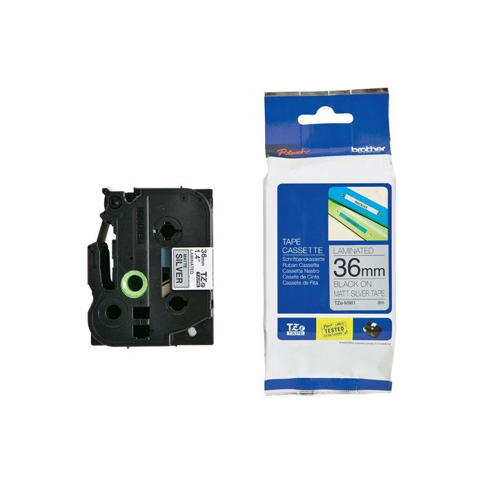 BROTHER NASTRO METALLIZZATO OPACO TZE-M961 36MMx8MT NERO/ARGENTO OPACO main product photo