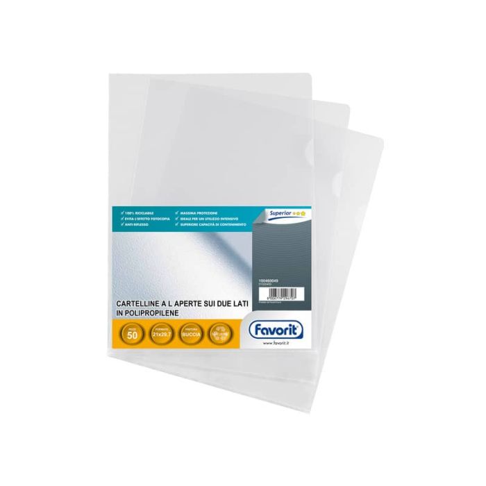 Buste trasp. a L FAVORIT buccia d'arancia superior 21x29,7 cm conf. da 50 - 100460049 main product photo