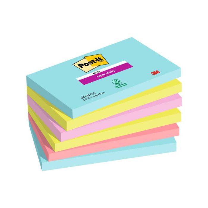 Foglietti riposizionabili Post-it Super Sticky Miami 76x127mm assortiti conf. 6 blocch. da 90 ff - 655-6SS-MIA main product photo