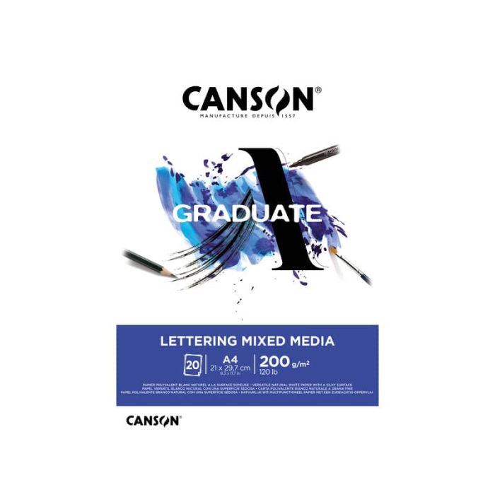 Blocco GRADUATE Lettering Mixed Media A4 20 fogli 200 g/m² Canson bianco C31250P028 main product photo