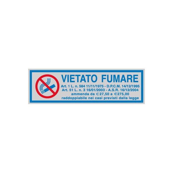 CARTELLI SEGNALATORI TARGHETTA ADESIVA 165x50mm VIETATO FUMARE con normativa main product photo