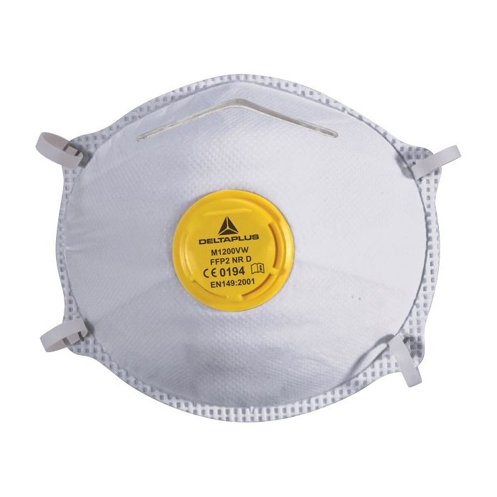 Mascherine di protezione Delta Plus FFP2 vapori fibra sint. non tess.-con valvola stringinaso regol. bianco 10 pz-M1200VWC main product photo