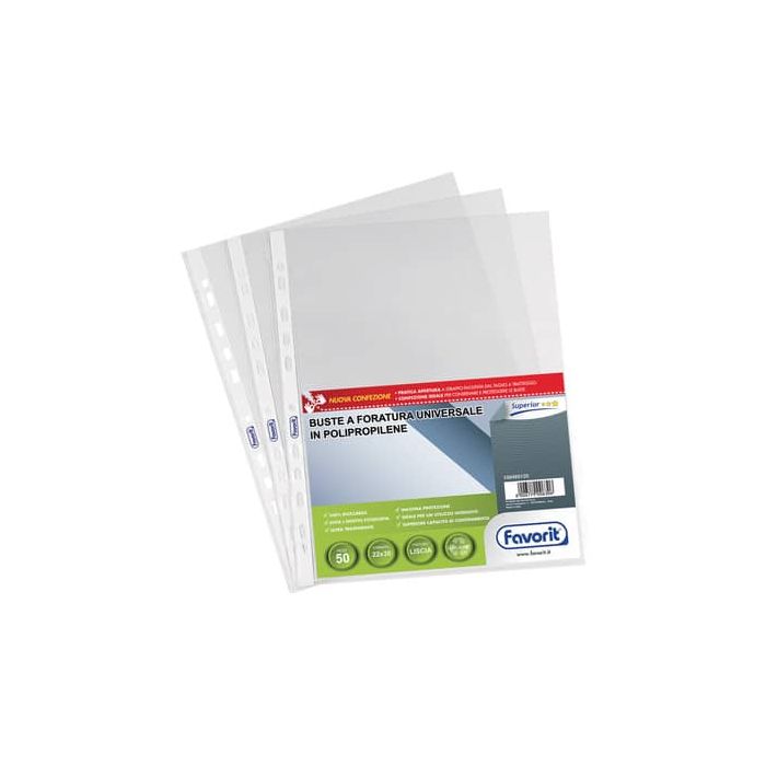 Buste trasp. a foratura universale FAVORIT 300 mm liscia superior 22x30 cm conf. da 50 - 100460120 main product photo
