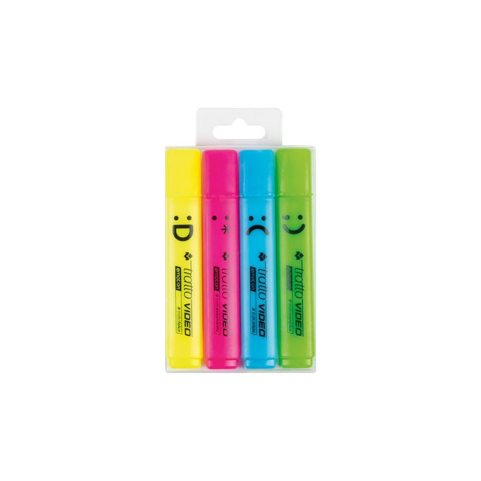 Evidenziatori Tratto Video Emotion conf. 4 pezzi in astuccio appendibile colori assortiti - F838701 main product photo