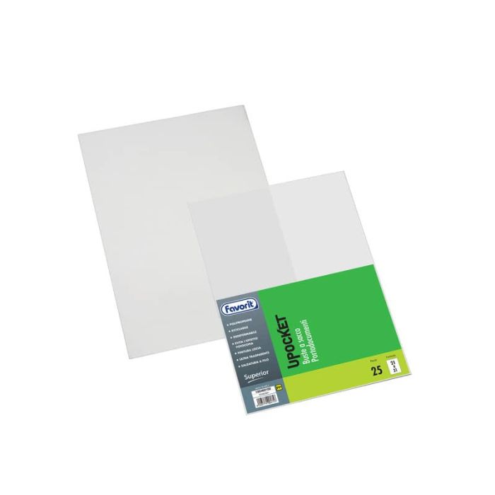 Buste trasparenti a sacco FAVORIT Upocket liscia superior 21x31 cm conf. da 25 - 100460100 main product photo