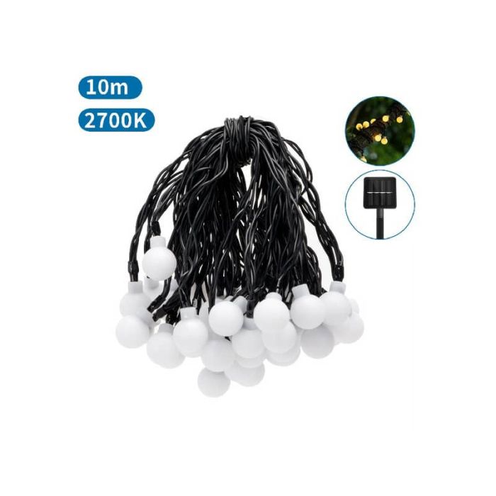 Catena luminosa LED da esterno Aigostar con pannello solare 50 lampadine LED a sfera opache luce calda 12 m - B10202H8V main product photo