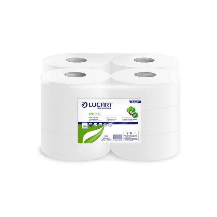 Carta igienica Lucart Eco 200 m mini jumbo 2 veli 12 rotoli da 527 strappi - 812098U main product photo