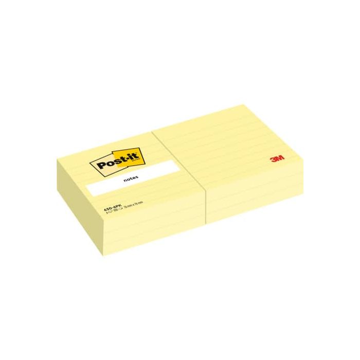 Foglietti Post-it Notes a righe Giallo Canary™ Conf. 6 blocchetti da 100 ff - 630.6PK main product photo
