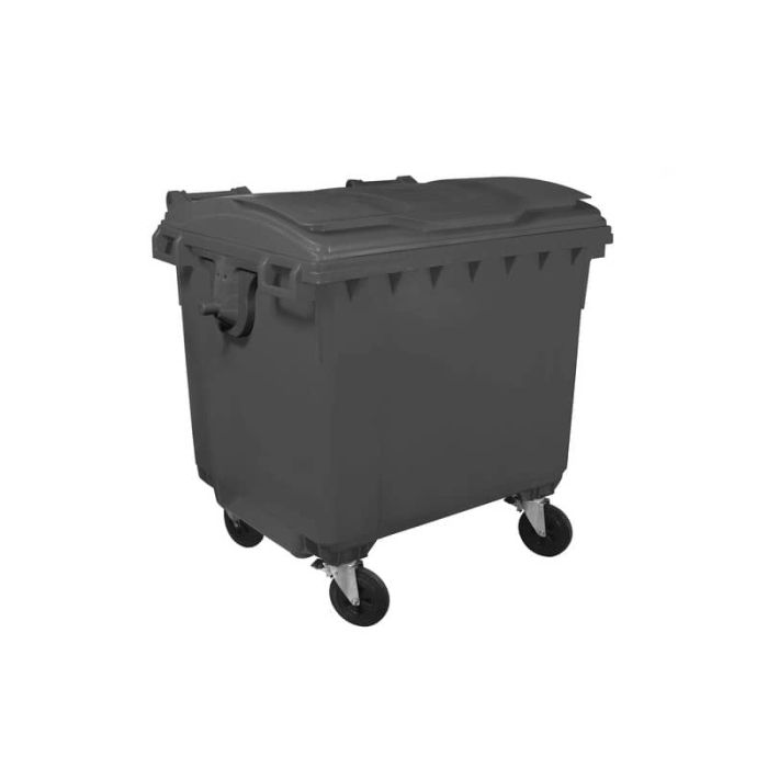 Cassonetto portarifiuti carrellato 1100 lt con coperchio piano e maniglie a labbro Mobil Plastic grigio - main product photo