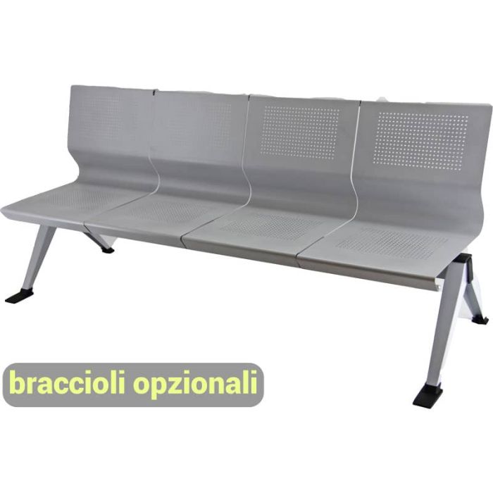 Panca 5 posti attesa Unisit Panair PA5P acciaio verniciato grigio - schienale forato traspirante - PA5P main product photo