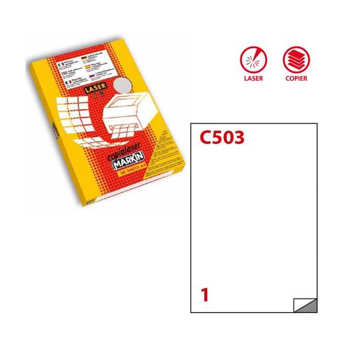 MARKIN Poliestere adesivo C/503 trasparente lucido 50fg A4 210x297mm (1et/fg) laser main product photo