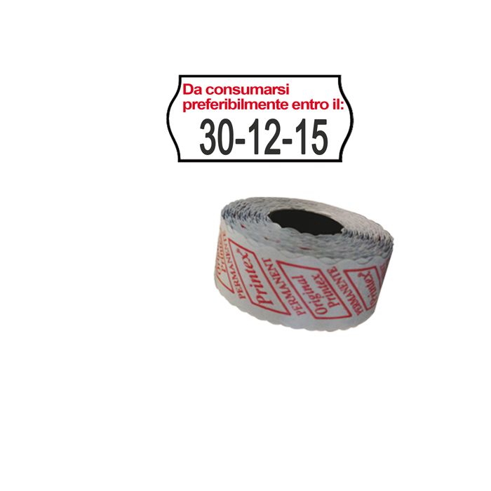 PACK 10 ROTOLI 1000 ETICH. 26x12mm ONDA "Da consumarsi..." BIANCO PERM. Printex main product photo