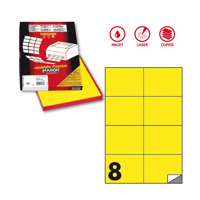 Etichetta adesiva C/512 giallo fluo 100fg A4 105x74mm (8et/fg) Markin main product photo
