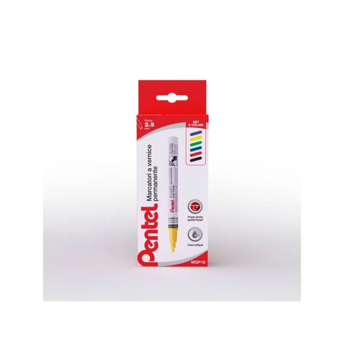Marcatore a vernice permanente punta 2,9 mm - conf. 6 pezzi Pentel colori assortiti base - 0022362 main product photo