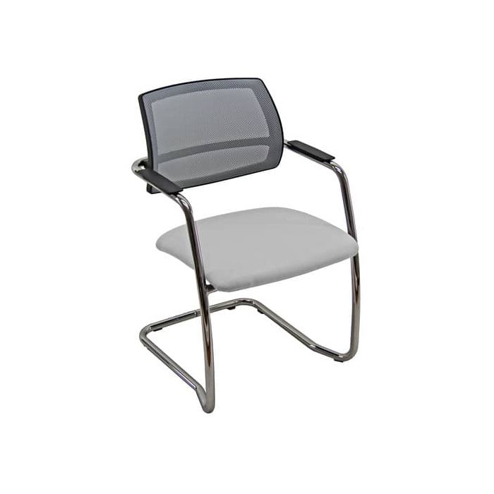 Sedia visitatore con slitta Unisit Lithium LTLTN - schienale in rete nero - rivestimento Eco grigio chiaro- LTLTN/EI main product photo