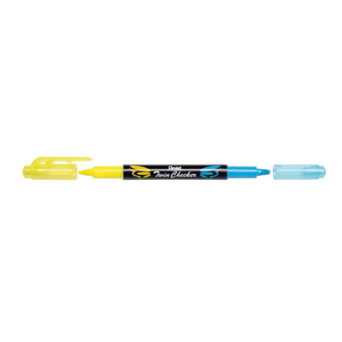 Evidenziatore Pentel Twin Checker a doppia punta 1-3 mm giallo-azzurro - SLW8-GS main product photo