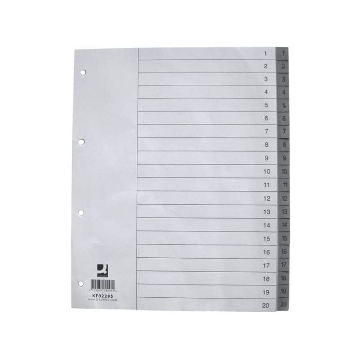 Divisore numerico Q-Connect grigio XL 24,5x29,7 cm ppl 1-20 KF02295 main product photo