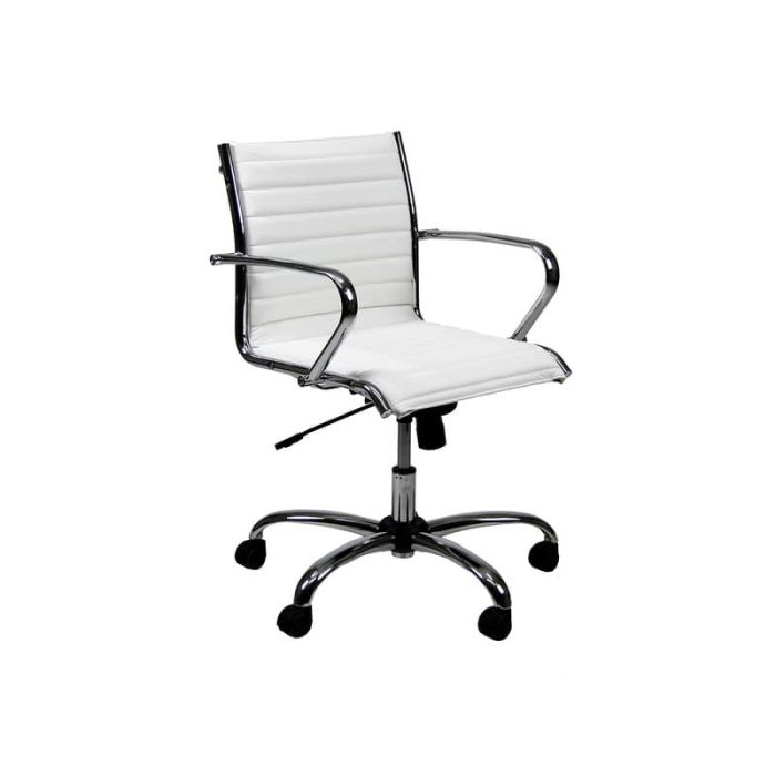 Poltrona direzionale girevole Unisit Pollux New PND schienale basso - rivest. pelle bianco - con braccioli - PND/PQ main product photo
