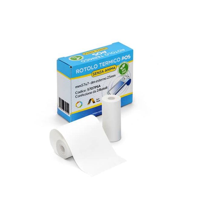 Rotoli carta termica POS Rotolificio Pugliese senza anima 57 mm x 7 m conf. 3 rotoli - 5707PSA main product photo