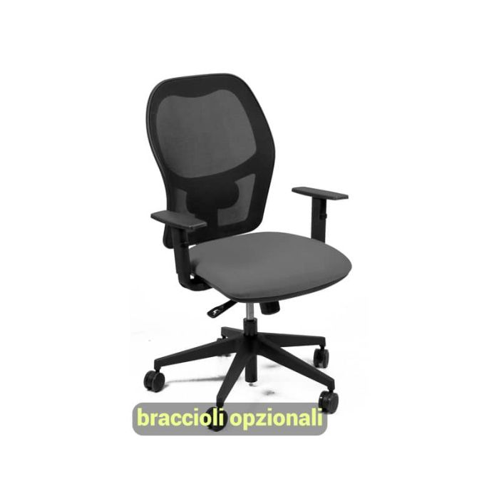 Sedia operativa girevole Unisit Hubble HUHU schienale in rete nero - rivestimento pelle grigio - HUHU/PT main product photo