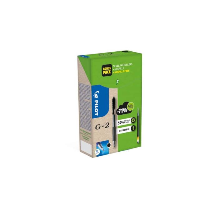 Penne gel a scatto Pilot G-2 0,7 mm nero Green Pack 12 penne +12 refill (6 omaggio) - 000023 main product photo