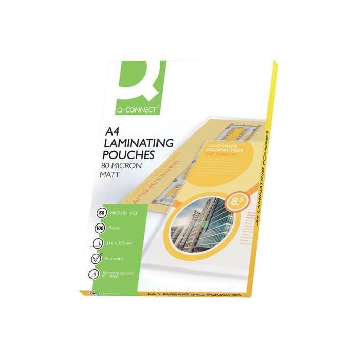 Pouches per plastificatrici Q-Connect 216x303 mm opache 80 micron conf. 100 pz A4 - KF24057 main product photo