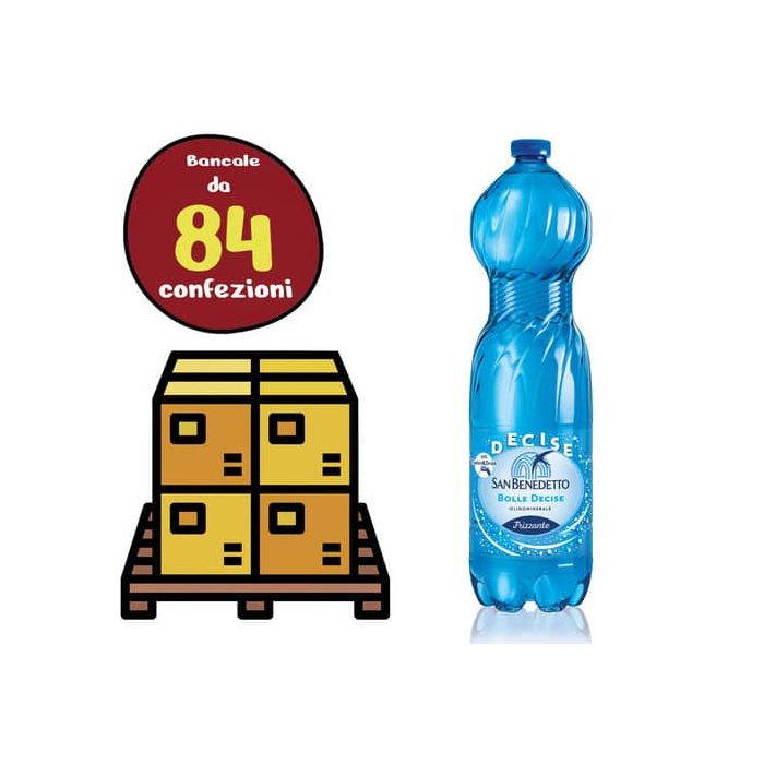 Bancale 84 confezioni da 6 bottiglie da 1,5 L di Acqua Minerale Frizzante San Benedetto, fonte Benedicta Scorze' (VE). main product photo