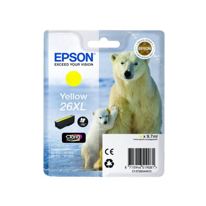 Cartuccia inkjet alta capacità Orso polare 26XL Epson giallo C13T26344012 main product photo