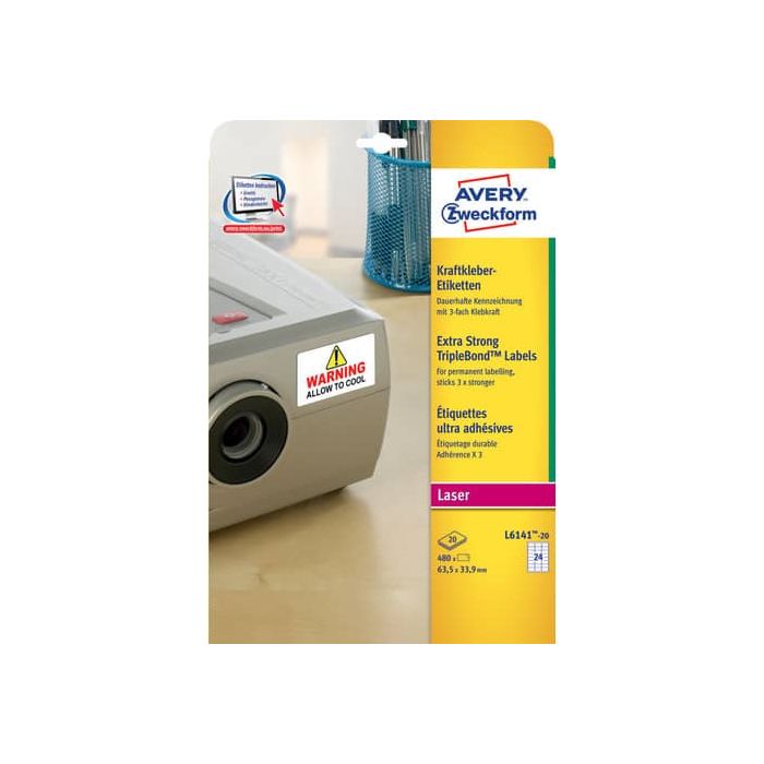 Etichette superaderenti Avery 63,5x33,9 mm bianco Laser 24 et./foglio Conf. 20 fogli - L6141-20 main product photo