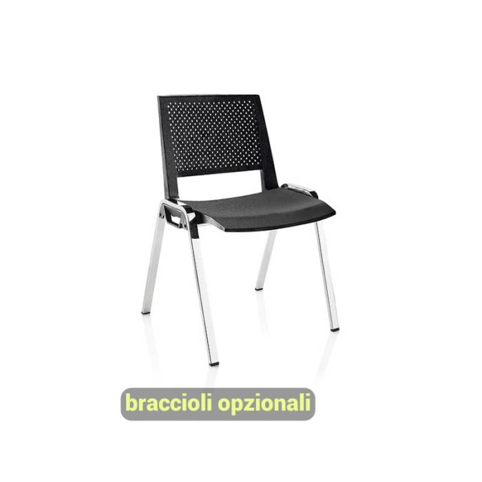 Sedia visitatore a 4 gambe Unisit Kentra KEC base cromo schienale traspirante PPL nero - KEC/NE main product photo