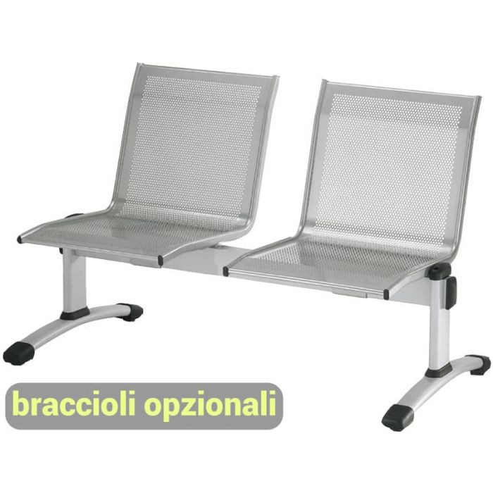 Panca 2 posti attesa Unisit Plexus PS2P in acciaio grigio - schienale e seduta forati traspiranti - PS2P main product photo