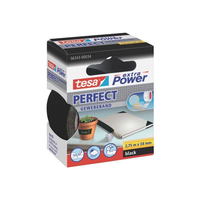Nastro adesivo in tela tesa extra Power Perfect 38 mm x 2,75 m nero 56343-00034-03 main product photo