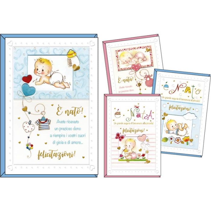 Biglietti augurali Kartos Lieto evento 11,7x17 cm - Bimbo e bimba Conf. 12 pezzi -17846101 main product photo