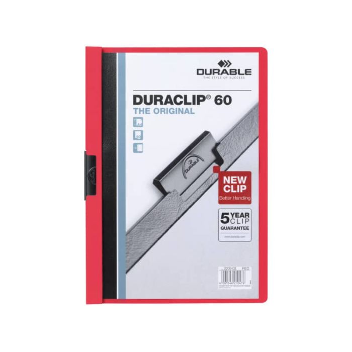 Cartellina con clip Durable DURACLIP A4 - dorso 6 mm - capacità 60 fogli rosso - 220903 main product photo