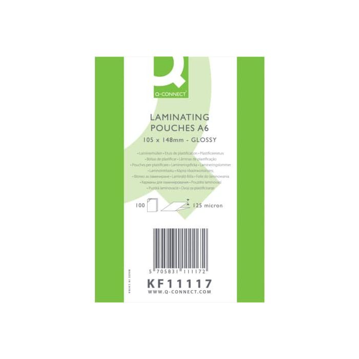Pouches per plastificatrici Q-Connect 111x154 mm lucide A6 conf. 100 pz 125 micron - KF11117 main product photo