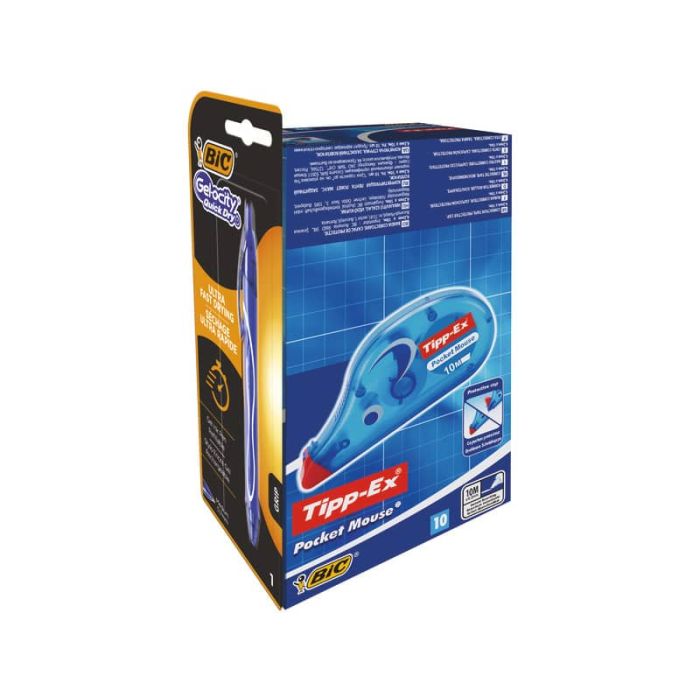 Correttori a nastro TIPP-EX Pocket Mouse 4.2 mm x 10 m Conf. da 10 + Penna Gelocity Quick Dry Blu - 989680 main product photo