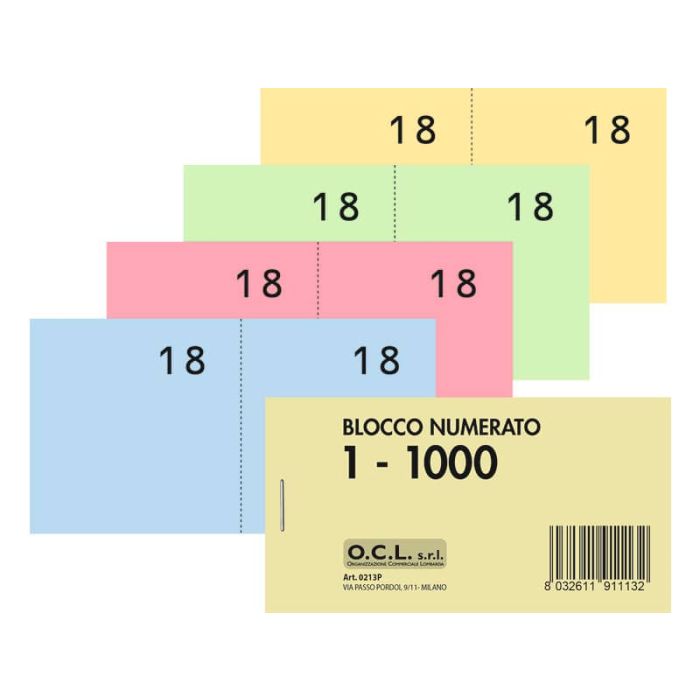 Blocchi lotteria Madre/Figlia O.C.L. - serie numerata da 1 a 1000 4 colori assortiti - 0213P main product photo