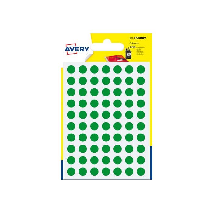 Etichette rotonde colorate AVERY verde Ø 8 mm 7 fogli - PSA08V main product photo