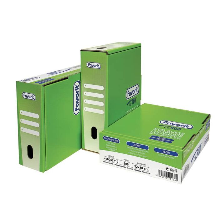Buste trasp. a foratura universale FAVORIT La500 liscia linear 22x30 cm scatola da 500 - 400052719 main product photo