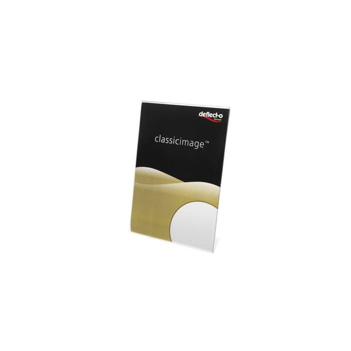 Porta-avvisi deflecto® A4 verticale in polistirene con base a L trasparente 47401 main product photo