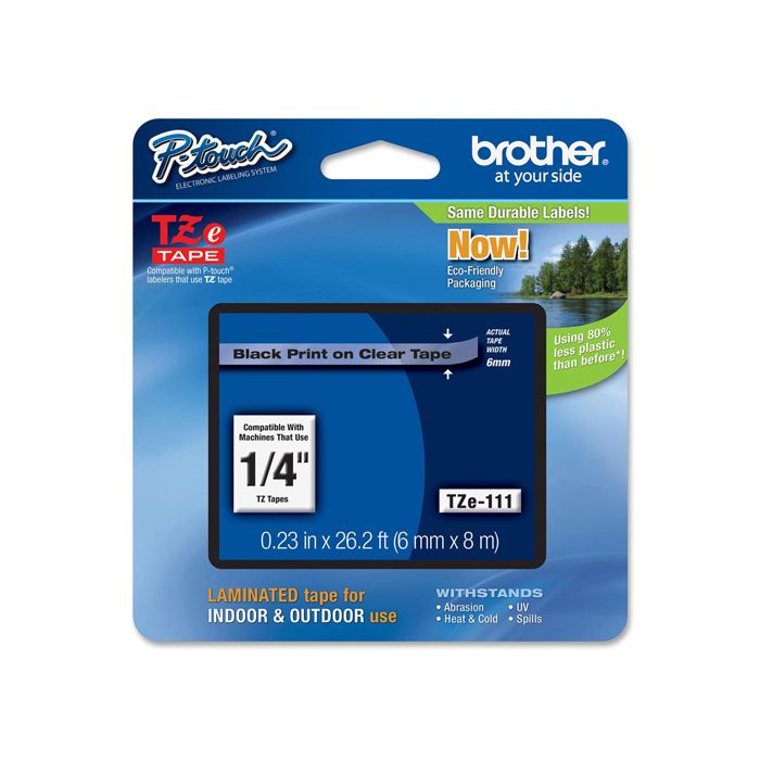 BROTHER NASTRO TZE111 6MMx8MT NERO/TRASPARENTE main product photo